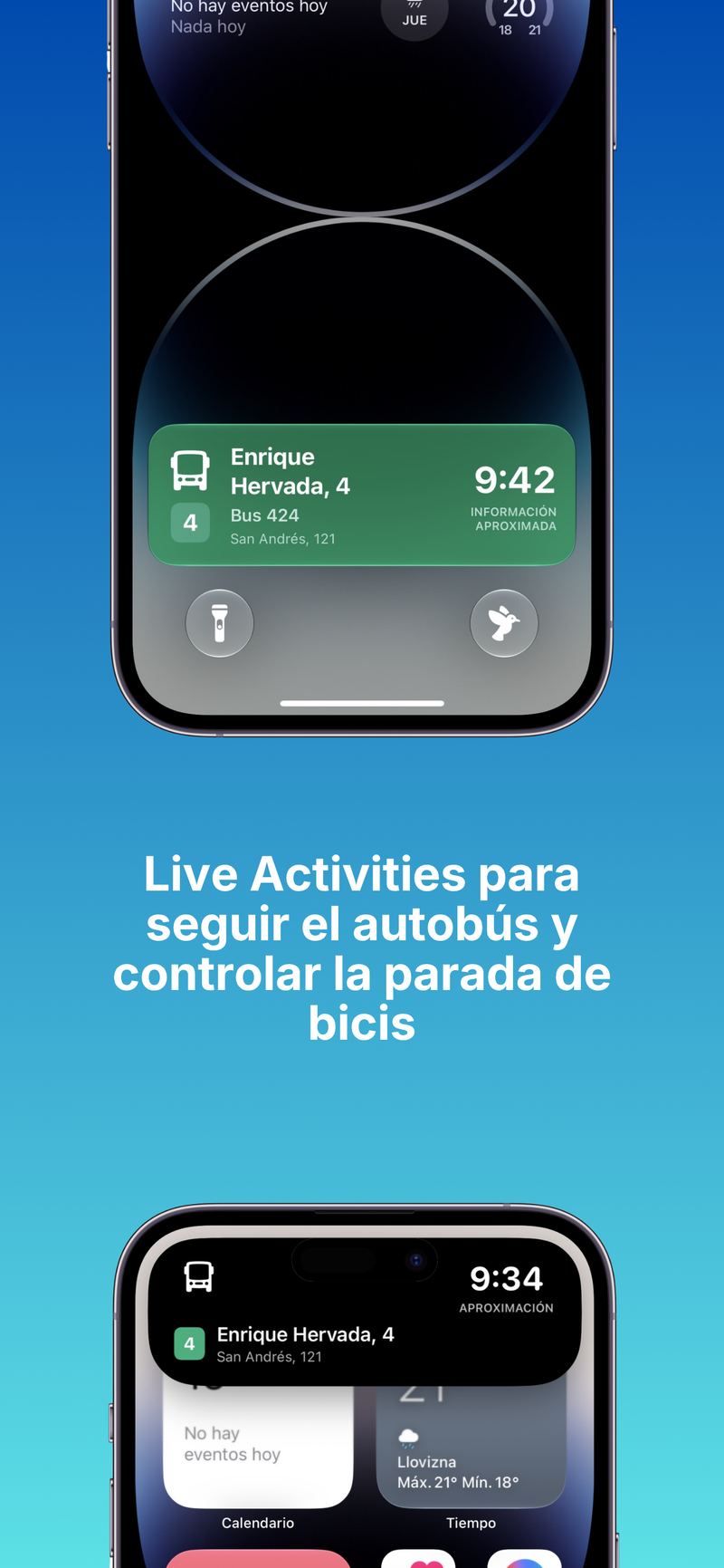 Dársena: Live Activities para seguir el autobús desde la pantalla de bloqueo.