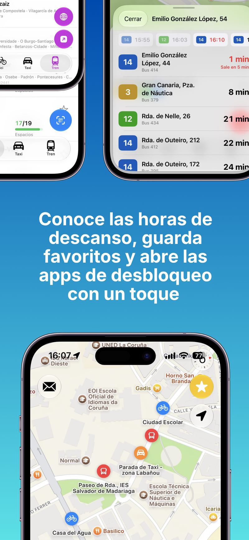 Dársena: horarios, favoritos y acceso directo a las apps de cada servicio.